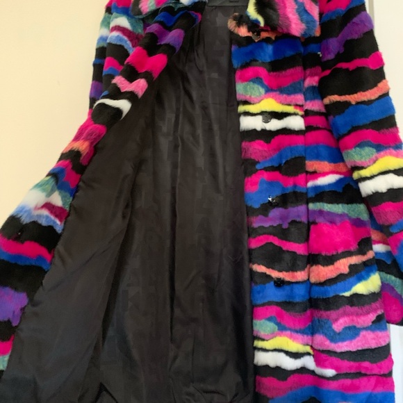 Karl Lagerfeld multi color, soft faux fur coat. - Picture 3 of 5
